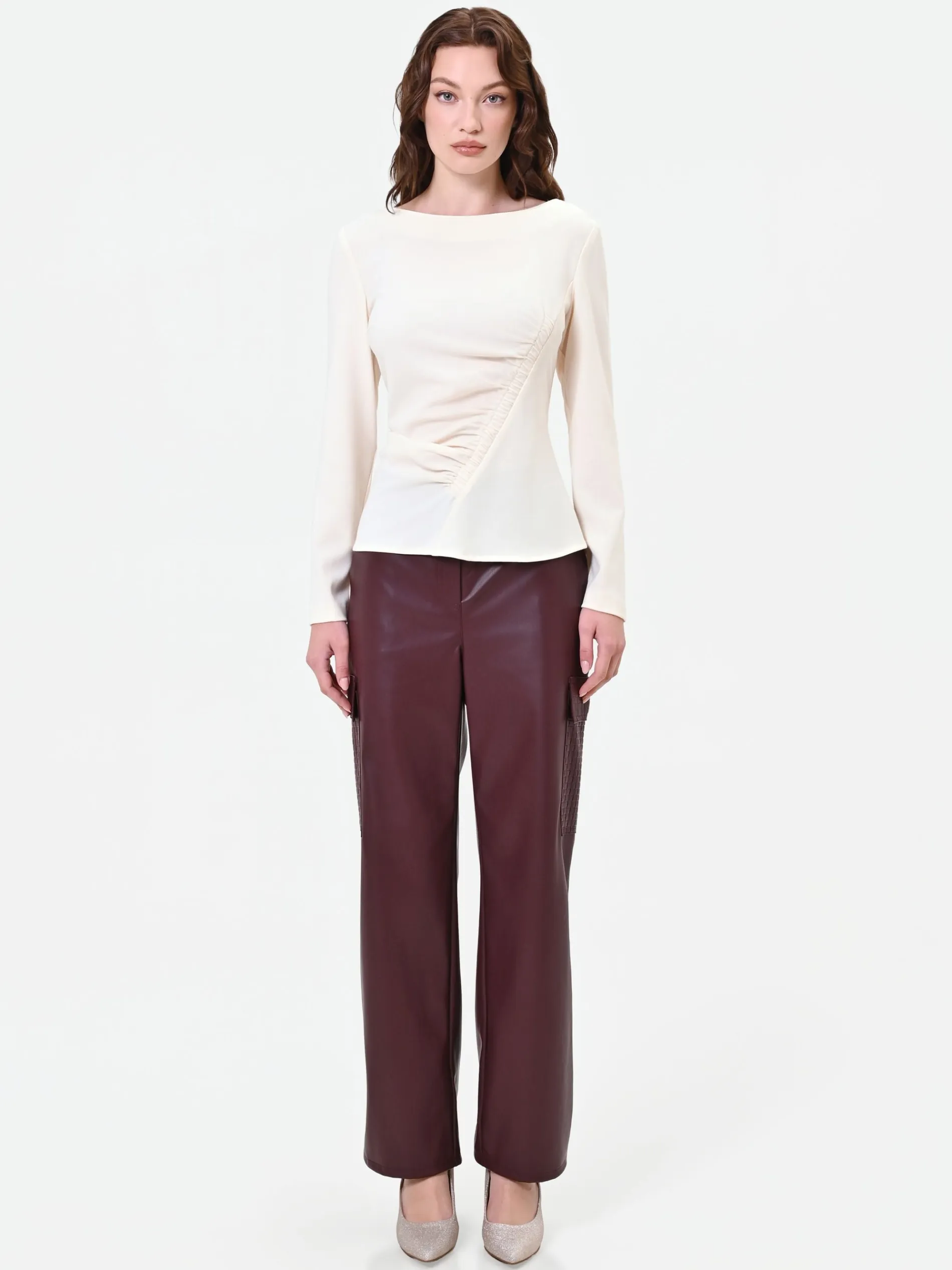 BLUSA BIANCA CON DRAPPEGGIO ASIMMETRICO