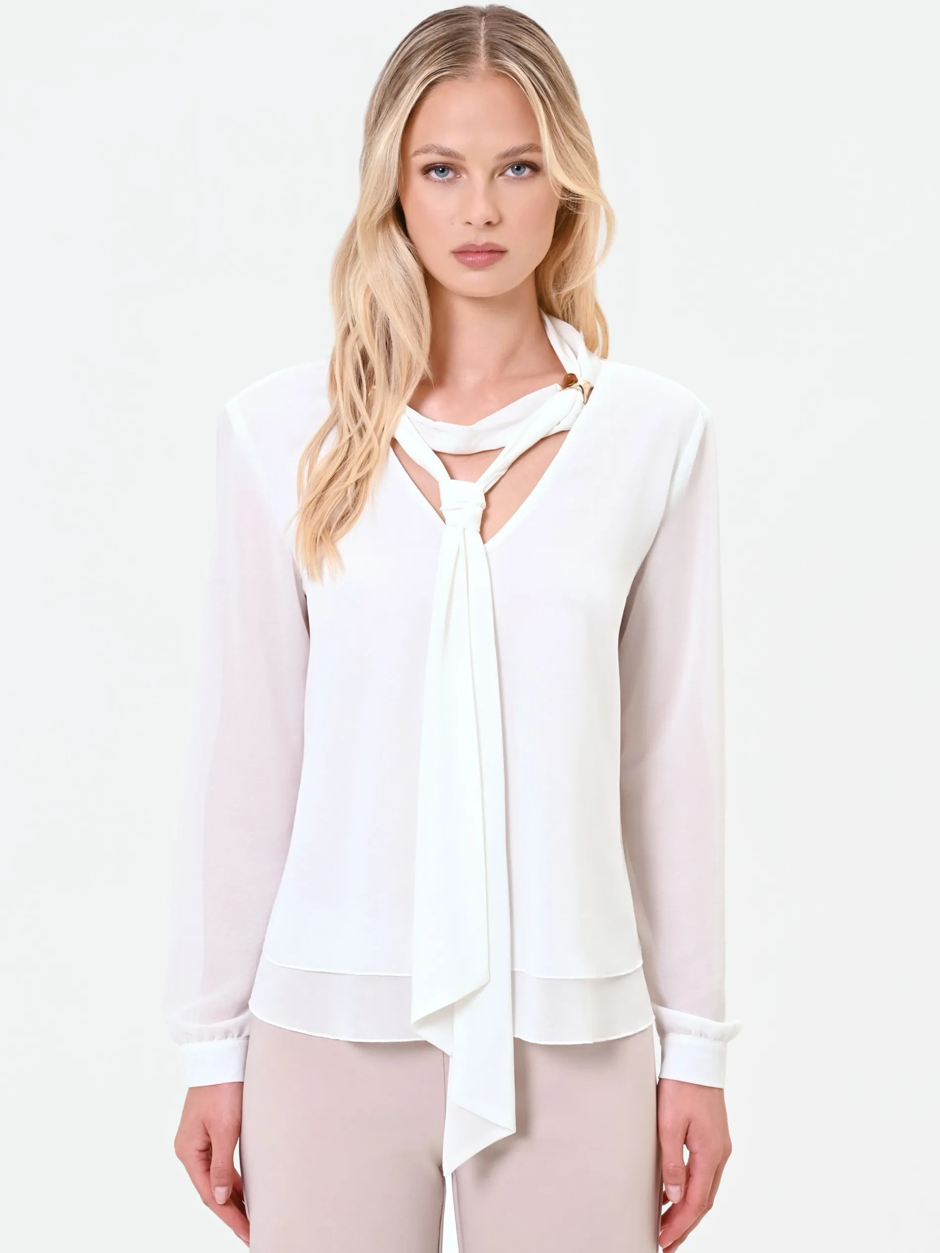 BLUSA BIANCA CON NASTRO LAVALLIERE