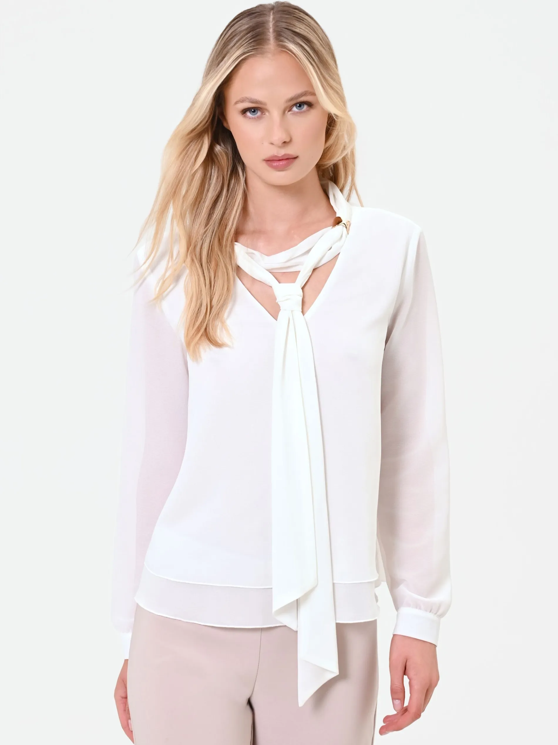 BLUSA BIANCA CON NASTRO LAVALLIERE