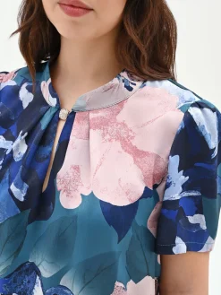 BLUSA BLU OTTANIO CURVY CON STAMPA FLOREALE