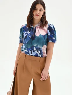 BLUSA BLU OTTANIO CURVY CON STAMPA FLOREALE