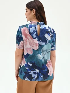 BLUSA BLU OTTANIO CURVY CON STAMPA FLOREALE