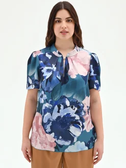 BLUSA BLU OTTANIO CURVY CON STAMPA FLOREALE