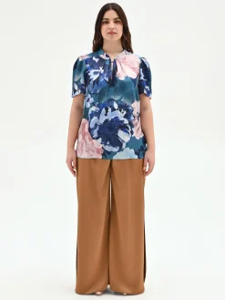 BLUSA BLU OTTANIO CURVY CON STAMPA FLOREALE