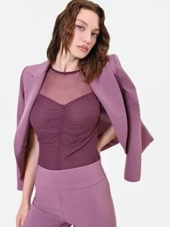 BLUSA BORDEAUX CON CARRÉ IN TULLE