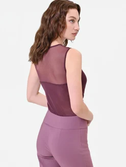 BLUSA BORDEAUX CON CARRÉ IN TULLE