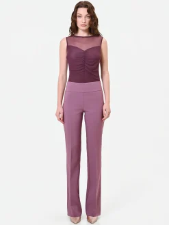 BLUSA BORDEAUX CON CARRÉ IN TULLE