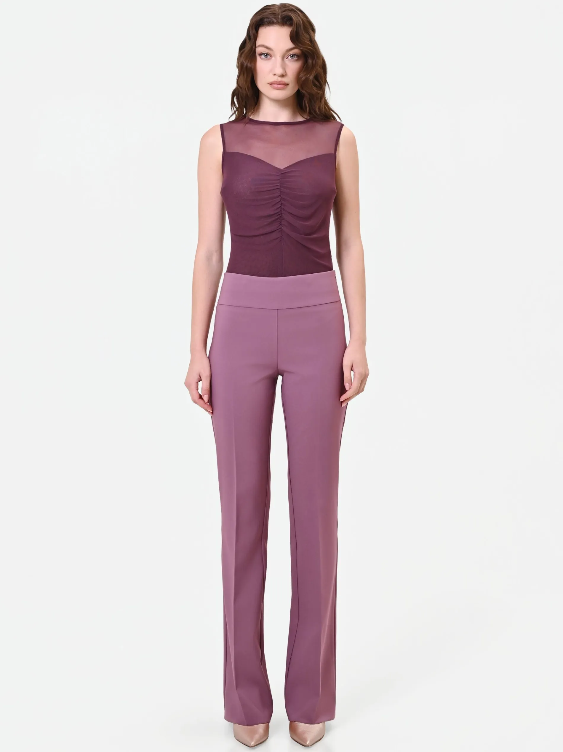 BLUSA BORDEAUX CON CARRÉ IN TULLE