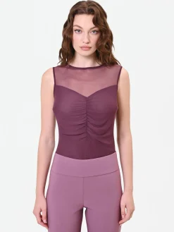 BLUSA BORDEAUX CON CARRÉ IN TULLE