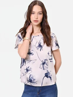 BLUSA CON STAMPA FLOREALE BLU NAVY