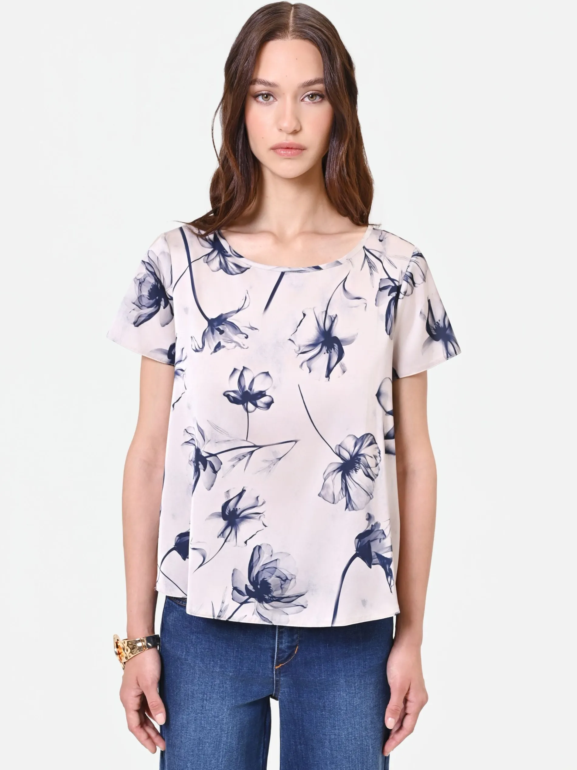 BLUSA CON STAMPA FLOREALE BLU NAVY