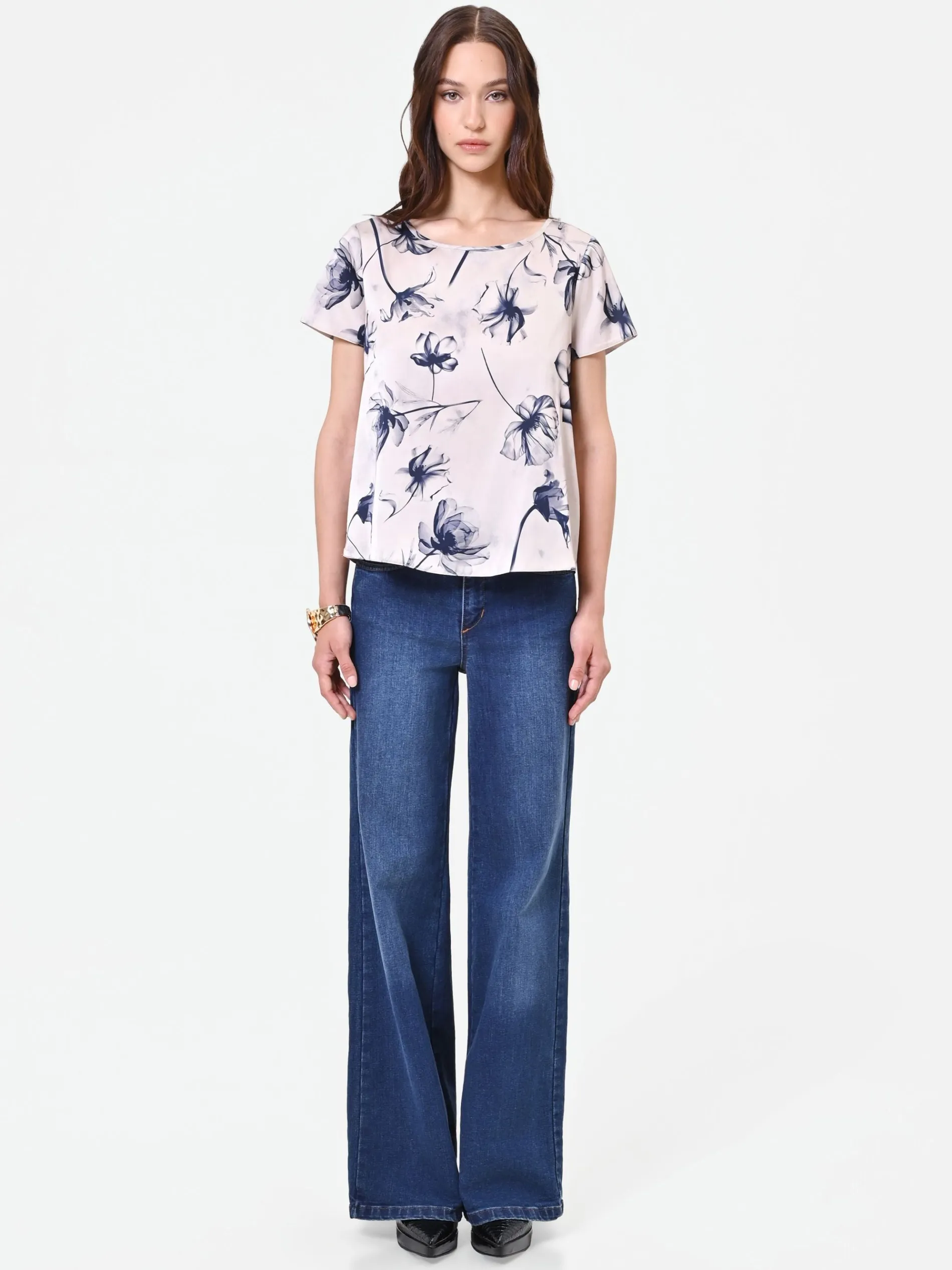 BLUSA CON STAMPA FLOREALE BLU NAVY