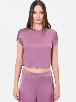 BLUSA CROP IN RASO ROSA ANTICO