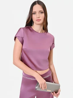 BLUSA CROP IN RASO ROSA ANTICO
