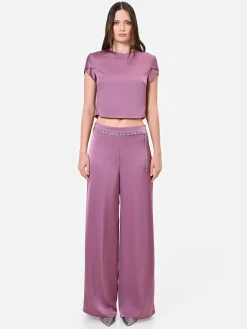 BLUSA CROP IN RASO ROSA ANTICO