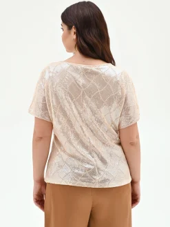 BLUSA CURVY BEIGE CHIARO CON PAILLETTES ALL OVER