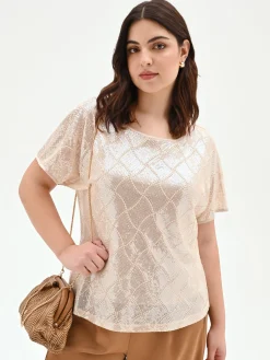 BLUSA CURVY BEIGE CHIARO CON PAILLETTES ALL OVER