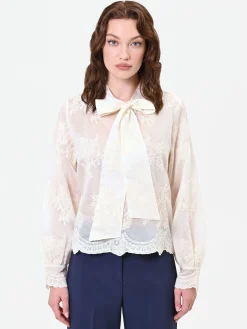 BLUSA IN PIZZO PANNA CON FIOCCO AL COLLO