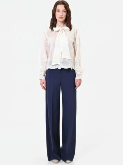 BLUSA IN PIZZO PANNA CON FIOCCO AL COLLO