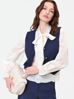 BLUSA IN PIZZO PANNA CON FIOCCO AL COLLO