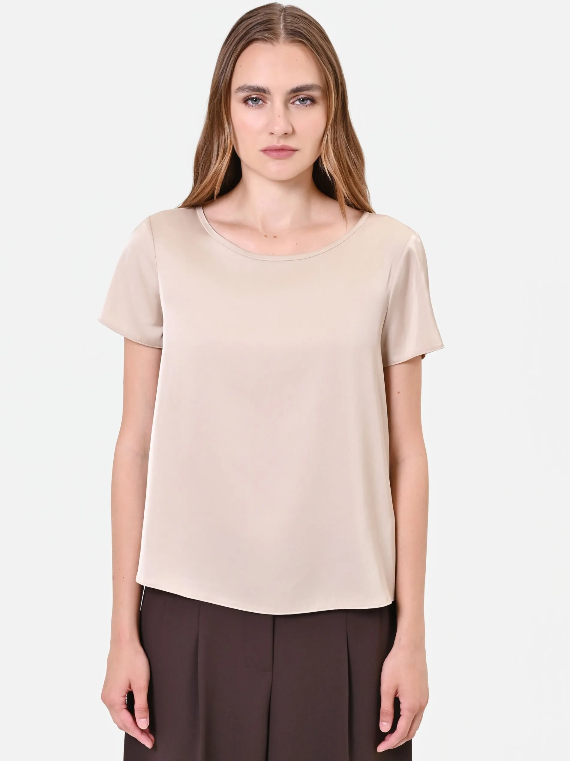 BLUSA IN RASO TORTORA BEIGE