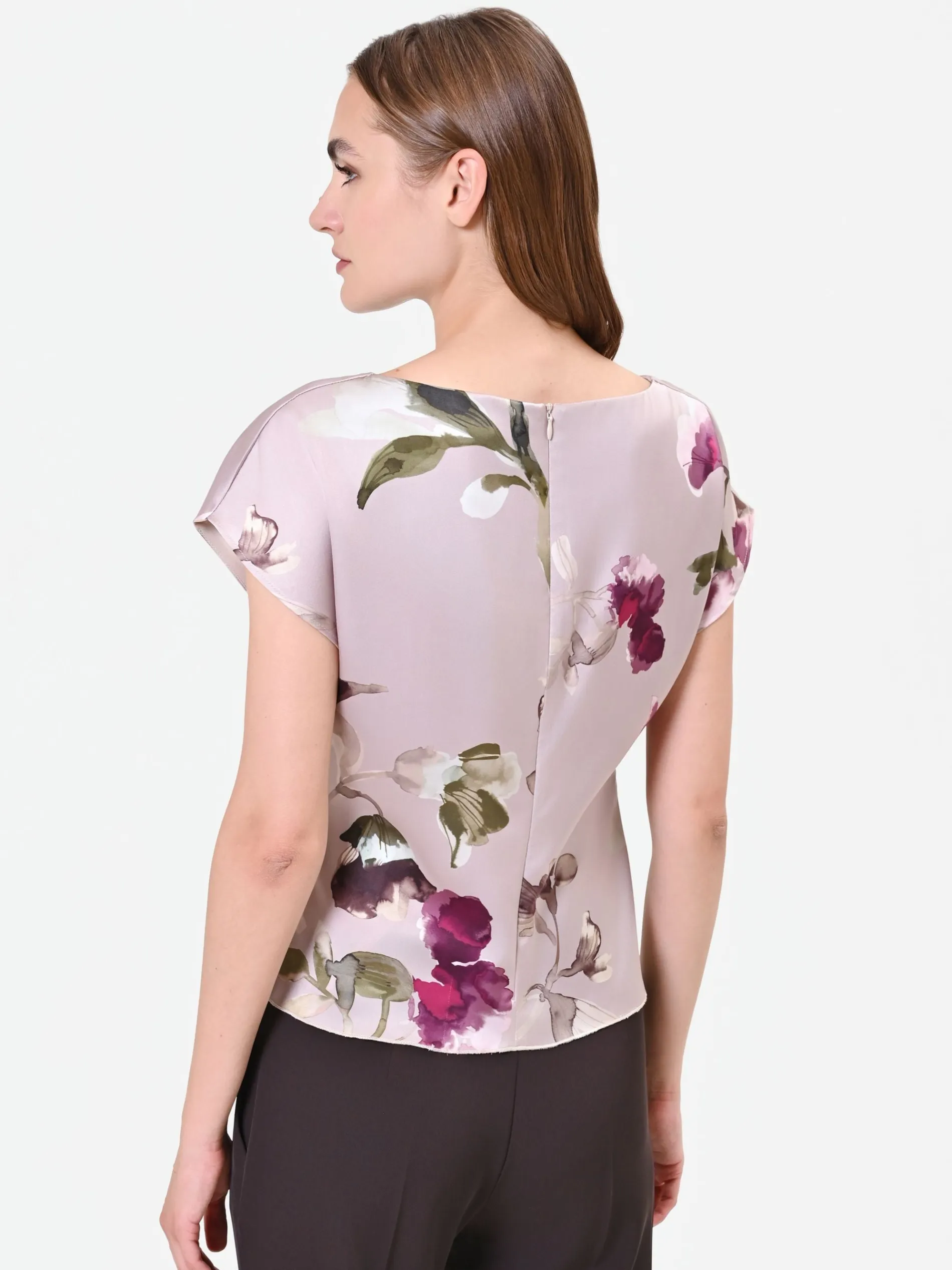 BLUSA IN RASO TORTORA BEIGE CON STAMPA FLOREALE