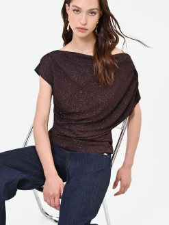 BLUSA MARRONE CON DRAPPEGGIO ASIMMETRICO