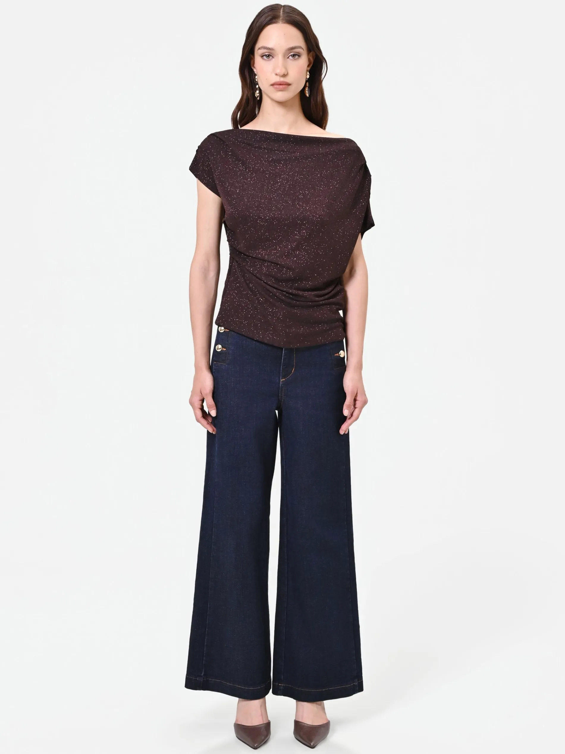 BLUSA MARRONE CON DRAPPEGGIO ASIMMETRICO