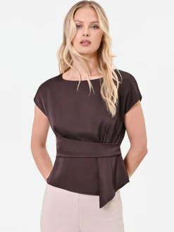 BLUSA MORO MARRONE IN RASO CON DETTAGLIO INCROCIATO