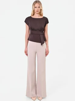 BLUSA MORO MARRONE IN RASO CON DETTAGLIO INCROCIATO