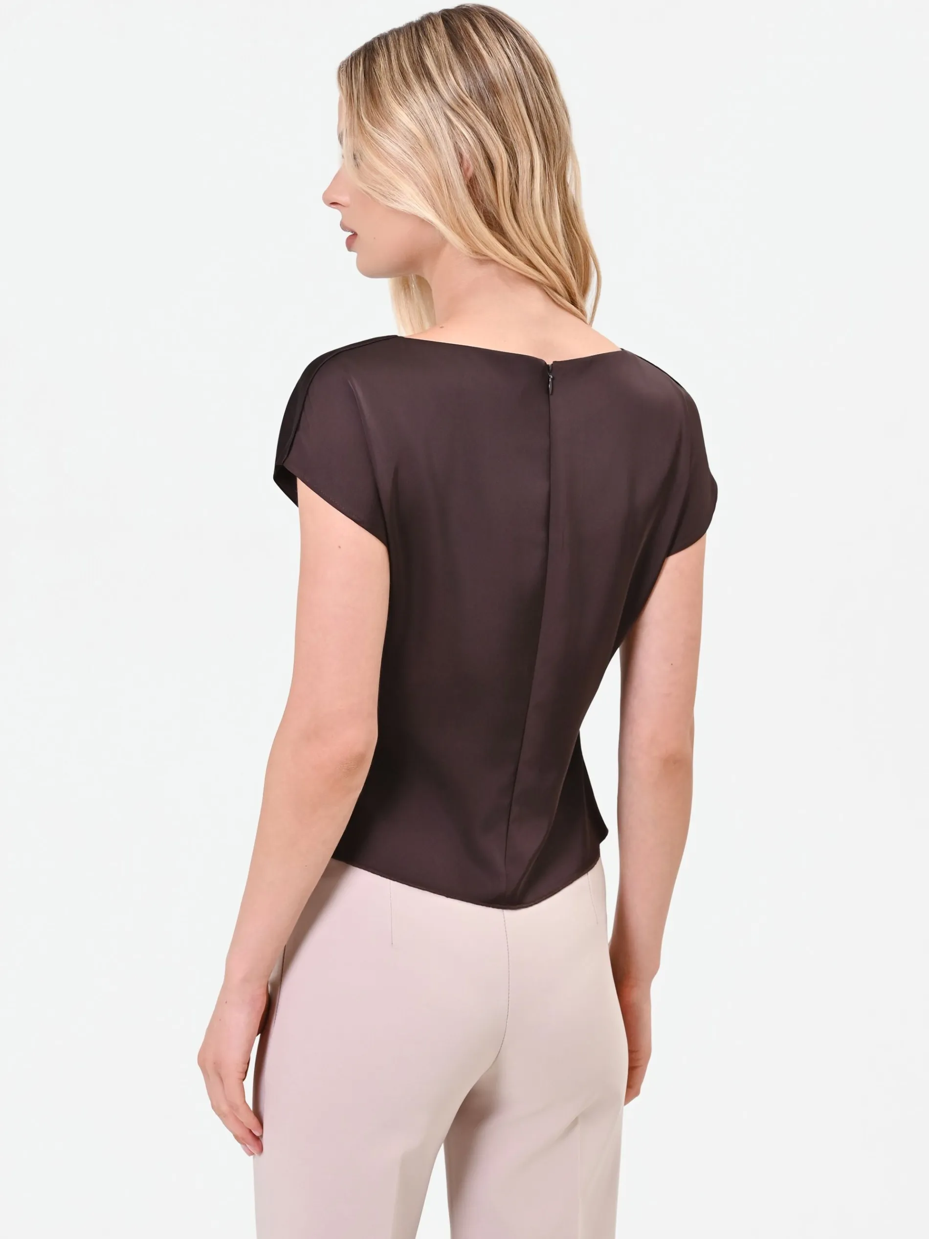 BLUSA MORO MARRONE IN RASO CON DETTAGLIO INCROCIATO