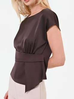BLUSA MORO MARRONE IN RASO CON DETTAGLIO INCROCIATO