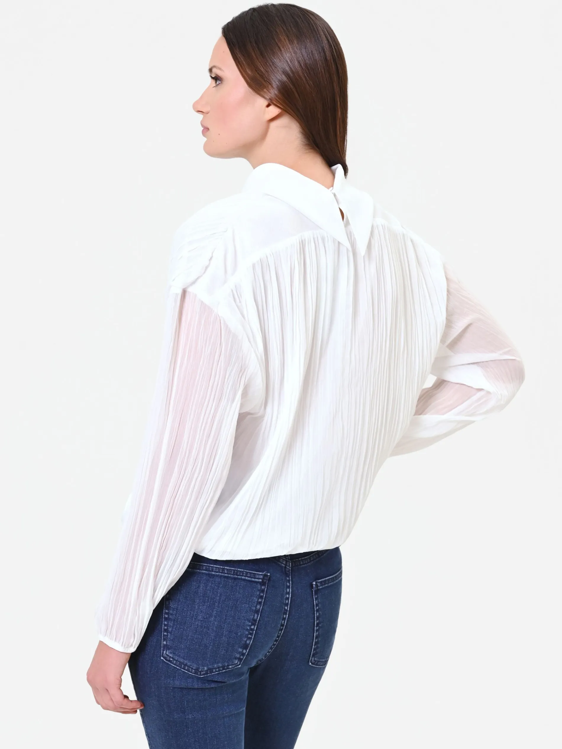 BLUSA PANNA A MANICHE LUNGHE CON PLISSETTATURA
