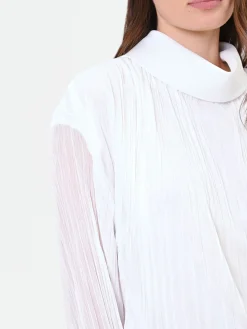 BLUSA PANNA A MANICHE LUNGHE CON PLISSETTATURA