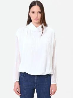 BLUSA PANNA A MANICHE LUNGHE CON PLISSETTATURA