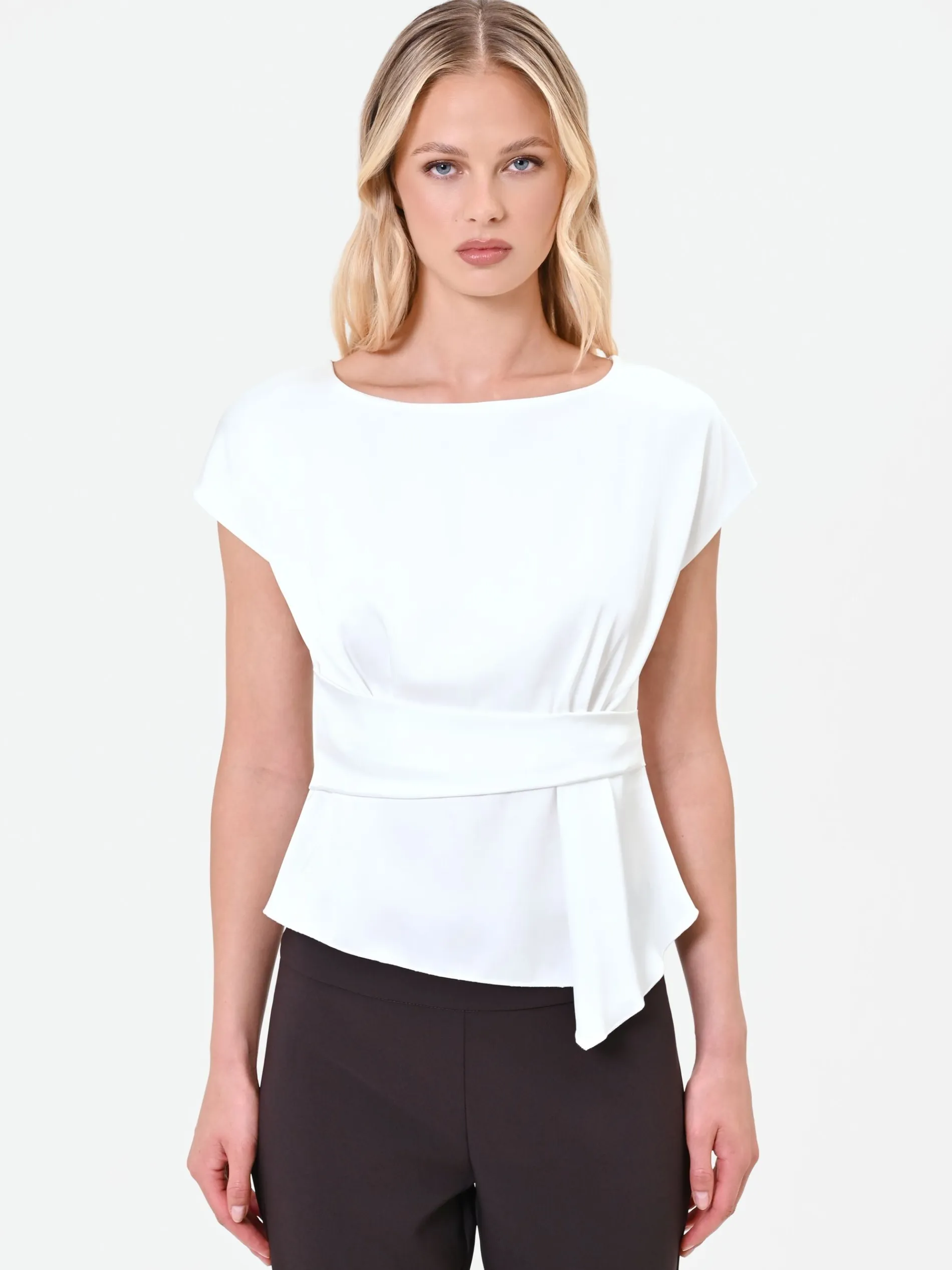 BLUSA PANNA IN RASO CON CINTURA ANNODATA