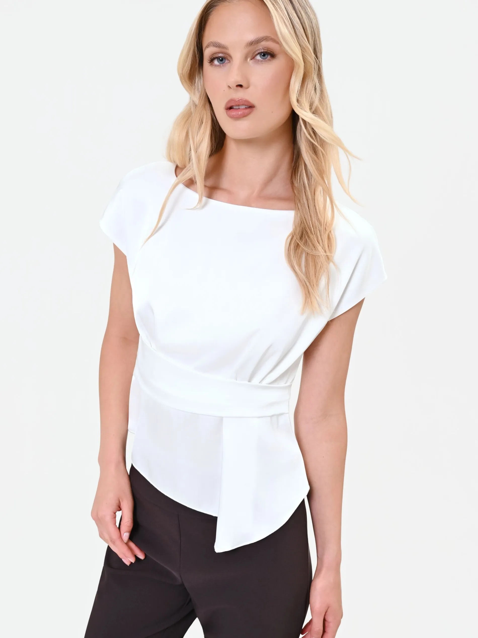 BLUSA PANNA IN RASO CON CINTURA ANNODATA