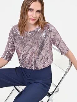 BLUSA ROSA ANTICO IN PAILLETTES CON DISEGNO A ROMBI