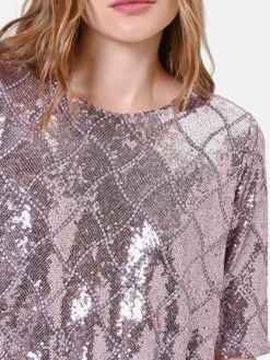 BLUSA ROSA ANTICO IN PAILLETTES CON DISEGNO A ROMBI