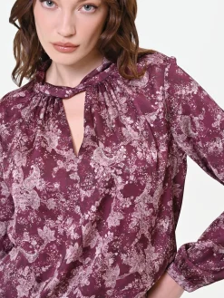 BLUSA ROSSO BORDEAUX CON FANTASIA E COLLO A TORCHON