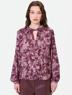 BLUSA ROSSO BORDEAUX CON FANTASIA E COLLO A TORCHON
