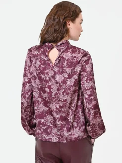 BLUSA ROSSO BORDEAUX CON FANTASIA E COLLO A TORCHON