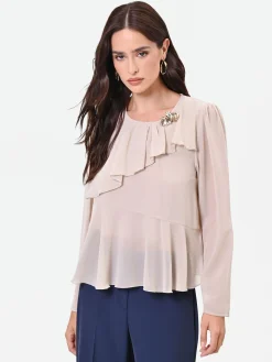 BLUSA TORTORA BEIGE CON ROUCHE ASIMMETRICA