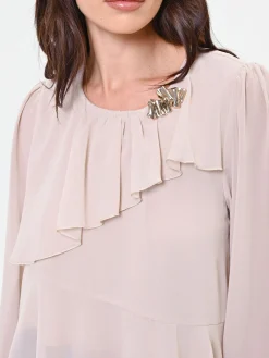 BLUSA TORTORA BEIGE CON ROUCHE ASIMMETRICA