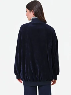BOMBER OVERSIZE IN VELLUTO BLU NAVY