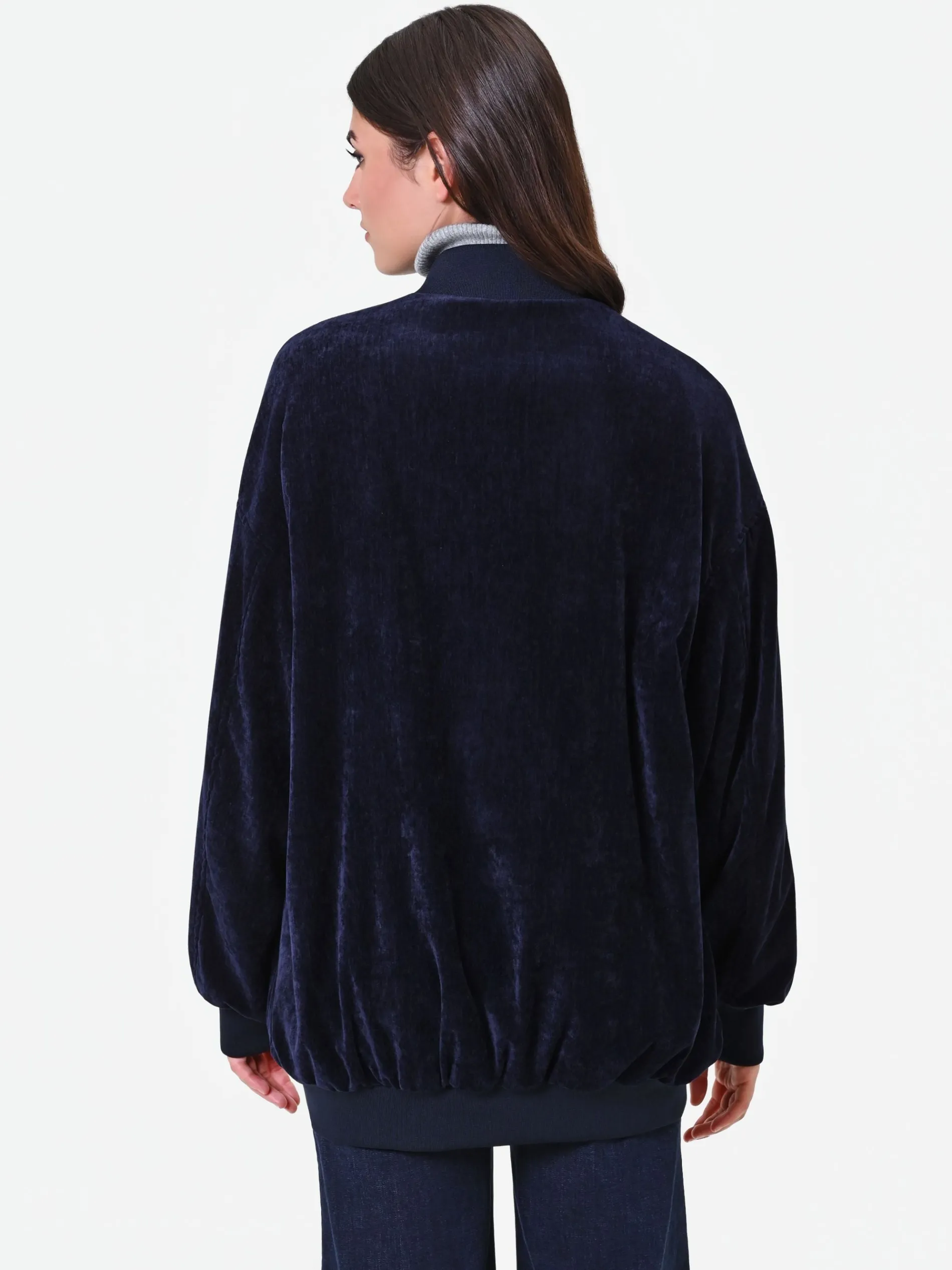 BOMBER OVERSIZE IN VELLUTO BLU NAVY