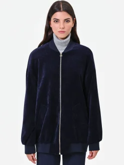 BOMBER OVERSIZE IN VELLUTO BLU NAVY