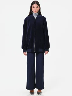 BOMBER OVERSIZE IN VELLUTO BLU NAVY