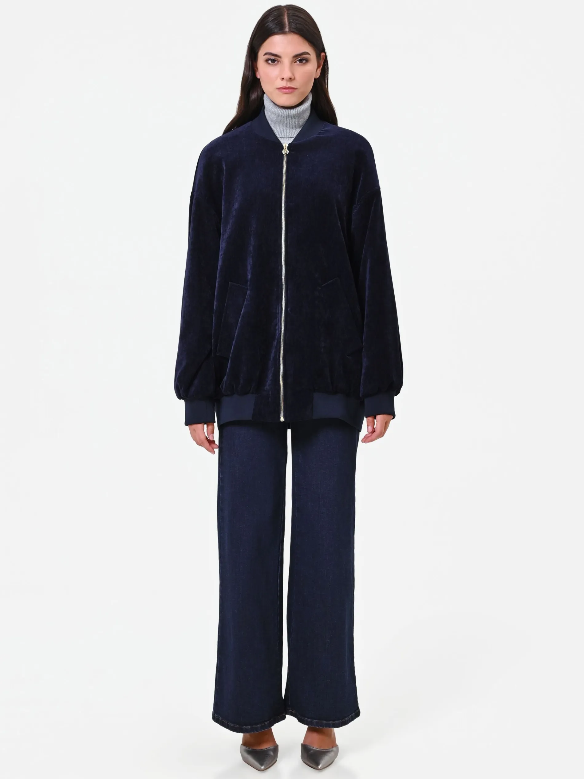 BOMBER OVERSIZE IN VELLUTO BLU NAVY