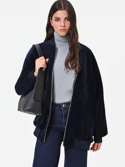 BOMBER OVERSIZE IN VELLUTO BLU NAVY